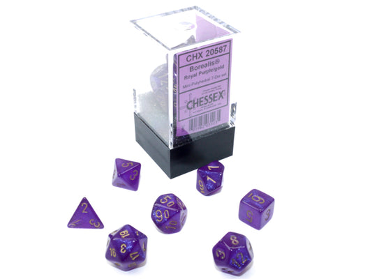 Chessex - Borealis Mini-hedral Royal Purple/gold Luminary 7-Die