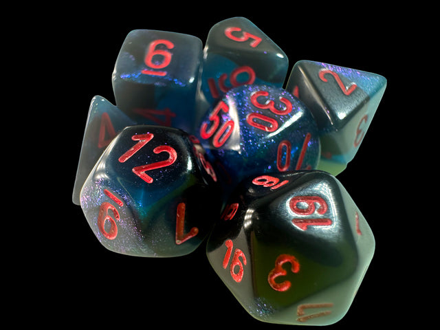 Chessex - Gemini Mini-hedral Black-Starlight/red 7-Die Set
