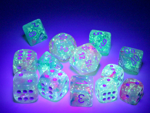 Chessex - Nebula Wisteria/white Luminary 16mm d6 Dice Block (12 dice)