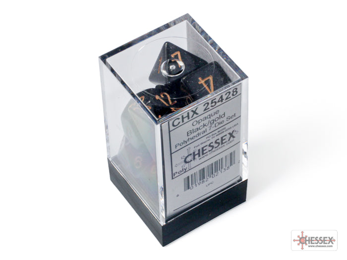 Chessex - Opaque Black/gold Polyhedral 7-Dice Set