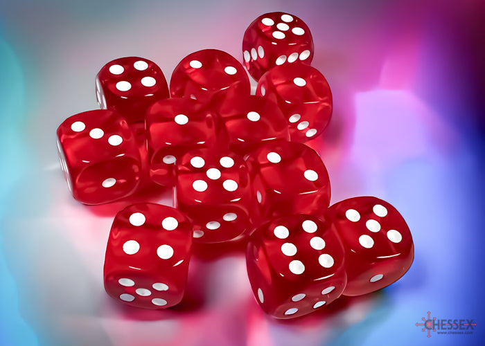 Chessex - Translucent Red/white 16mm d6 Dice Block (12 dice)
