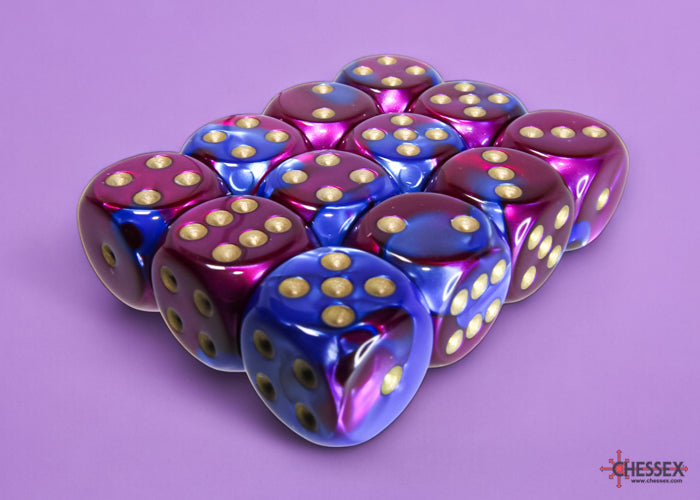 Chessex - Gemini Blue-Purple/gold 16mm d6 Dice Block (12 dice)