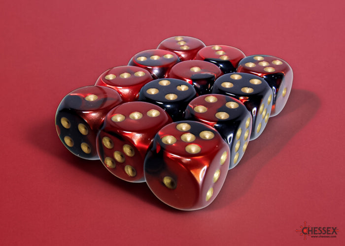 Chessex - Gemini Black-Red/gold 16mm d6 Dice Block (12 dice)