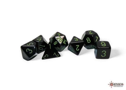 Chessex - Opaque Black/green Polyhedral 7-Dice Set