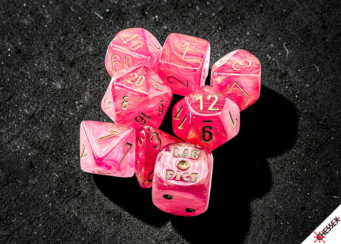 Chessex Lab Dice - Shimmer Ignis/Gold Polyhedral 7-Dice Set (with bonus die)