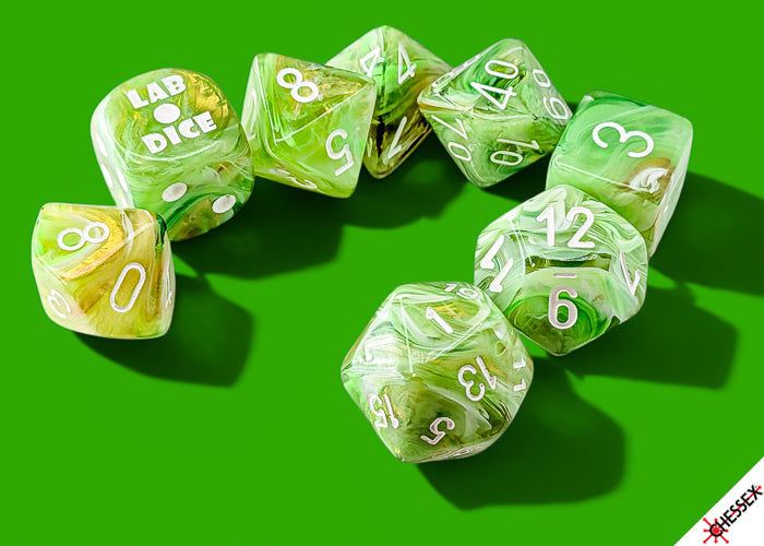 Chessex Lab Dice - Marble Sour Green/white Polyhedral 7-Dice Set (with bonus die)