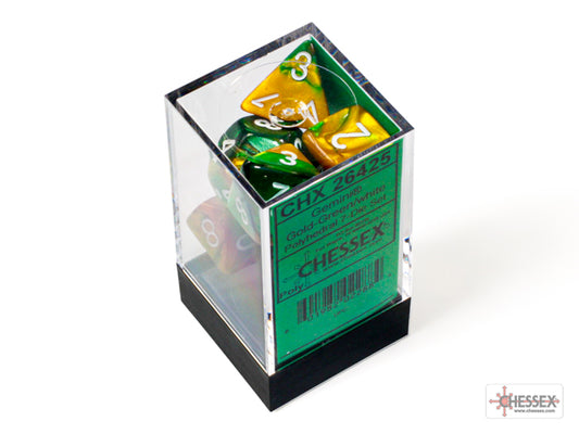 Chessex - Gemini Gold-Green/white Polyhedral 7-Dice Set