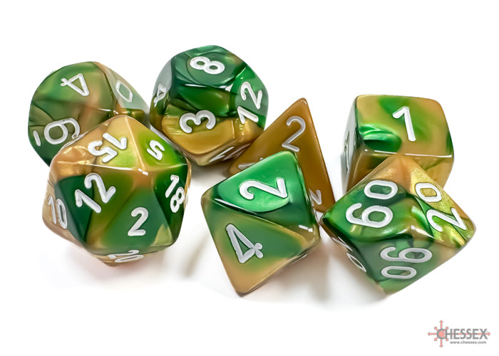 Chessex - Gemini Gold-Green/white Polyhedral 7-Dice Set