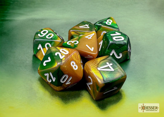 Chessex - Gemini Gold-Green/white Polyhedral 7-Dice Set