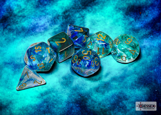 Chessex - Nebula Oceanic/gold Luminary Polyhedral 7-Dice Set