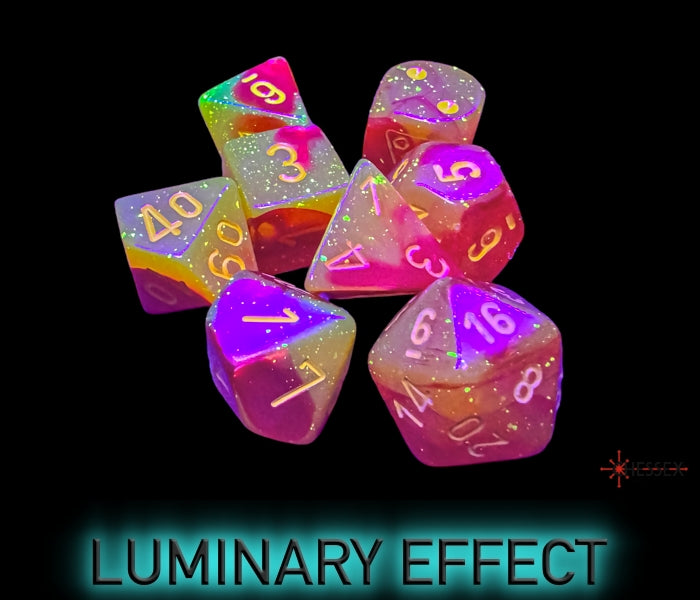 Chessex Lab Dice 8 - Gemini Gellow-Red/yellow Polyhedral Luminary 7-Dice Set (with bonus die)