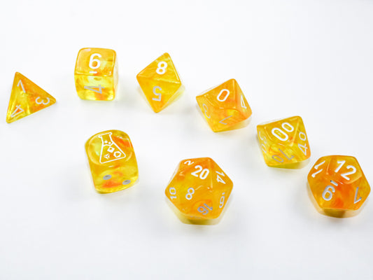 Chessex Lab Dice 6 - Borealis Canary/white Luminary Polyhedral 7-Dice Set (with bonus die)