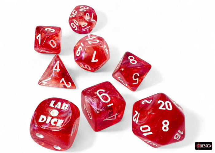 Chessex - Borealis Passion/white Luminary Polyhedral 7-Dice Set (with bonus die)