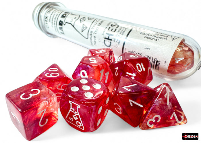 Chessex - Borealis Passion/white Luminary Polyhedral 7-Dice Set (with bonus die)