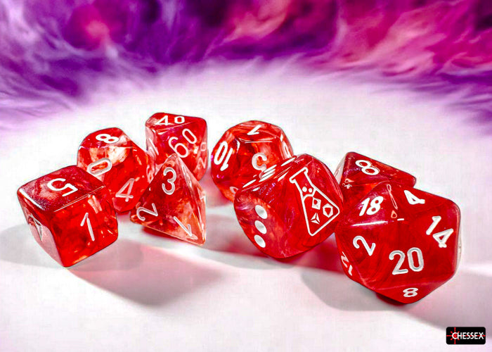 Chessex - Borealis Passion/white Luminary Polyhedral 7-Dice Set (with bonus die)