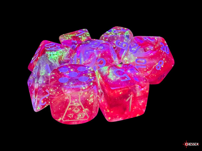 Chessex - Borealis Passion/white Luminary Polyhedral 7-Dice Set (with bonus die)