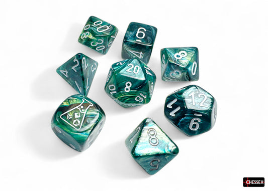 Chessex Lab Dice 9 -  Lustrous Neptune/grey Polyhedral 7-Dice Set (with bonus die)
