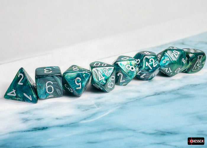 Chessex - Lustrous Neptune/grey Polyhedral 7-Dice Set (with bonus die)