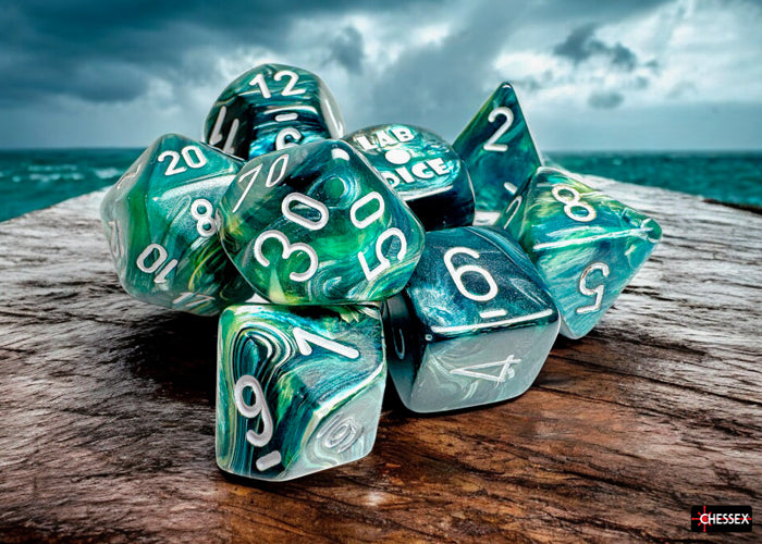 Chessex - Lustrous Neptune/grey Polyhedral 7-Dice Set (with bonus die)
