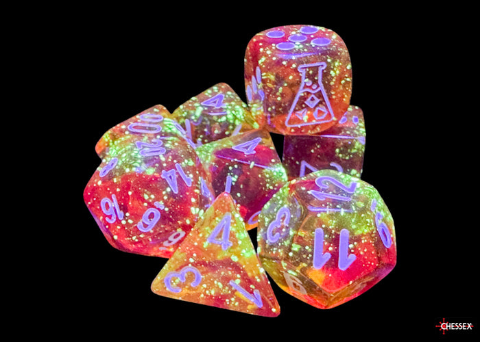 Chessex Lab Dice 9 - Nebula Molten/white Luminary Polyhedral 7-Dice Set (with bonus die)