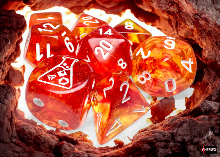 Chessex Lab Dice 9 - Nebula Molten/white Luminary Polyhedral 7-Dice Set (with bonus die)
