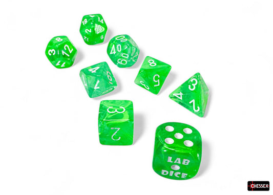 Chessex Lab Dice 9 - Nebula Gelatinous/white Polyhedral 7-Dice Set (with bonus die)