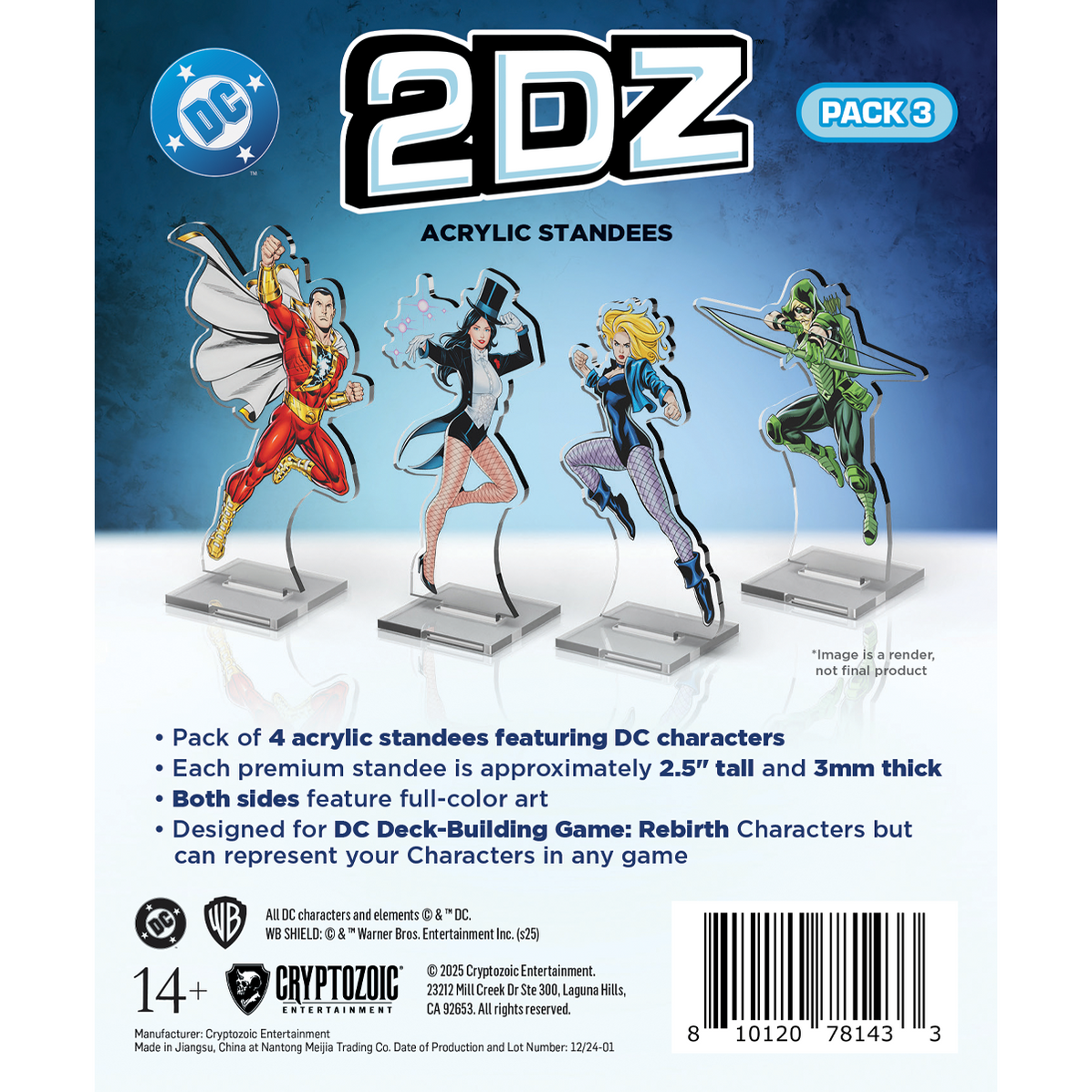 DC 2Dz Acrylic Standees: Pack 3 - Black Canary Green Arrow Shazaam! Zatanna- Cryptozoic