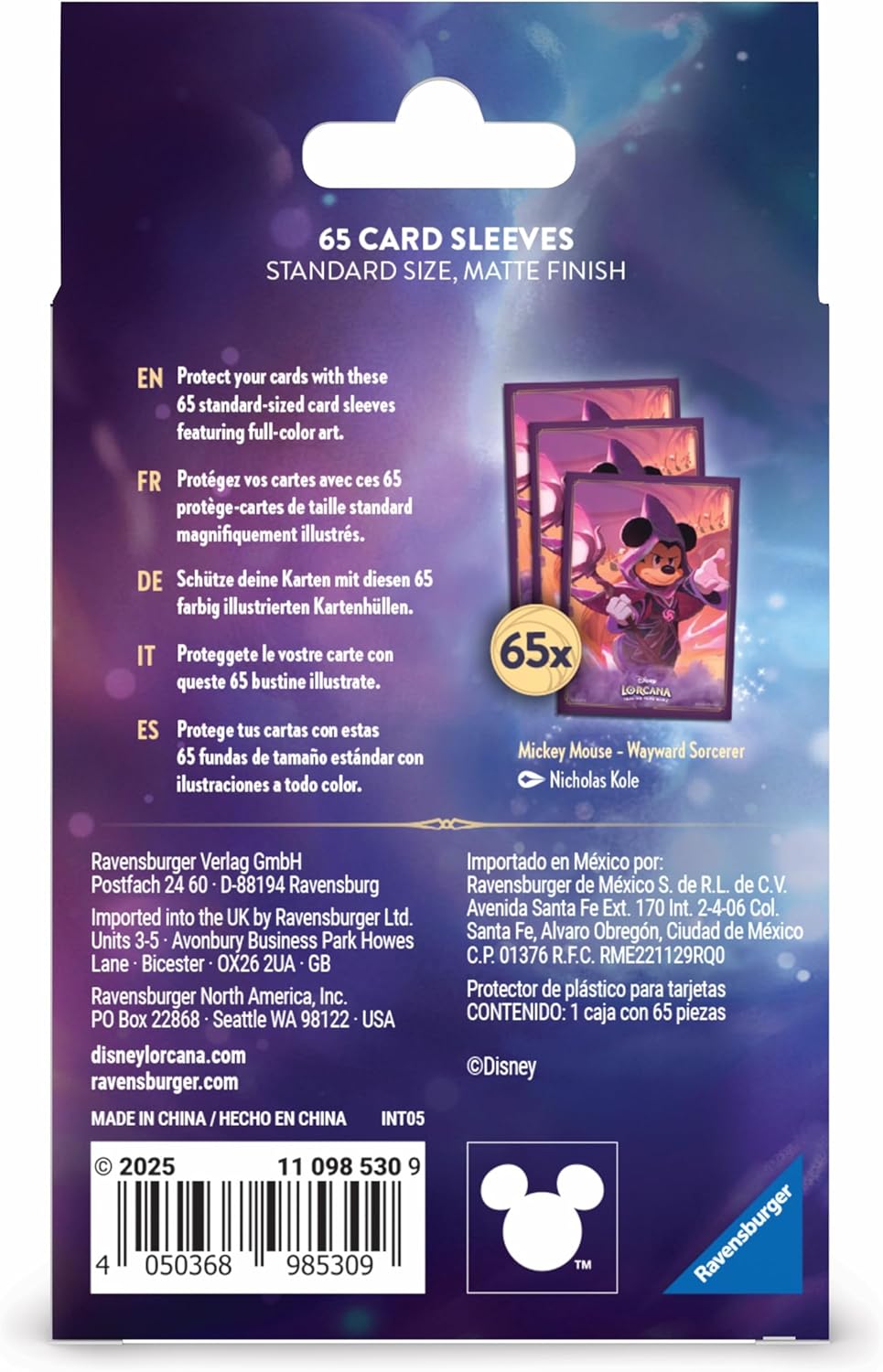 Disney's Lorcana - Reign of Jafar - Mickey - Wayward Sorcerer - 65 Card Sleeves - Ravensburger