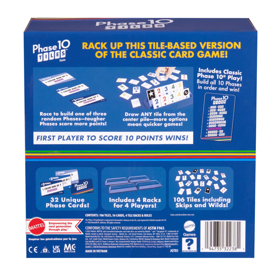 Phase 10 Tiles - A Family Tile-Based Game With Rummy-Type Play - Mattel