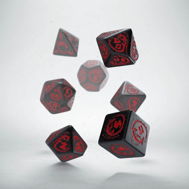 Q-Workshop - Dragons RPG Dice Set - Set of 7 Polyhedral - Black/Red