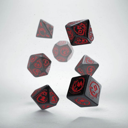 Q-Workshop - Dragons RPG Dice Set - Set of 7 Polyhedral - Black/Red