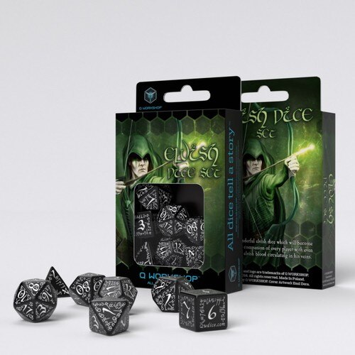 Q-Workshop - Elven - Set of 7 Polyhedral Dice - Black/White