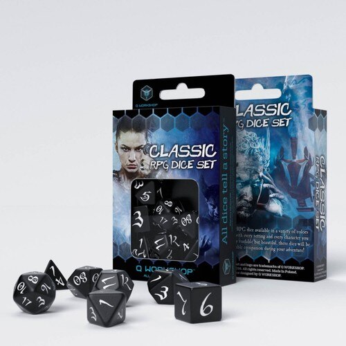 Q-Workshop - Classic RPG Dice Set - Set of 7 Polyhedral - Black/White