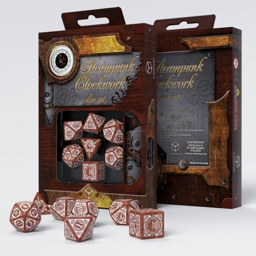 Q-Workshop - Steampunk Clockworks - Set of 7 Polyhedral Dice - Caramel/White