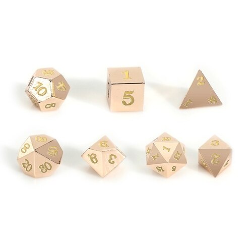 Easy Roller - 16mm Rose Gold RPG Dice (Set of 10) - Golden Yellow with Skull Case!