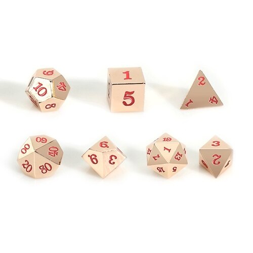 Easy Roller - 16mm Rose Gold RPG Dice (Set of 10) - Red with Skull Case!