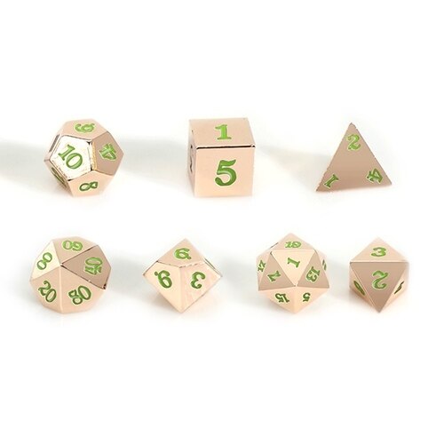 Easy Roller - 16mm Rose Gold RPG Dice (Set of 10) - Green with Skull Case!