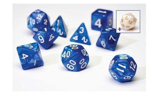 7 + 1 Opaque Acrylic Poly dice Set - Pearl Blue, White pips - Sirius Dice