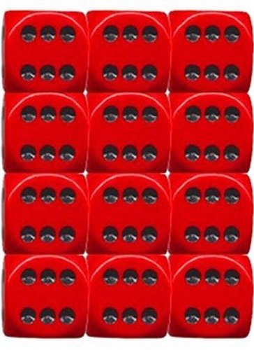 Chessex Dice - Opaque - 16mm D6 Dice Red/Black Pips (12 count)