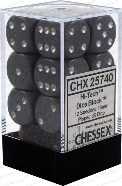 Chessex Dice - Speckled - 16mm D6 Dice Hi-Tech/Silver Pips (12 count)