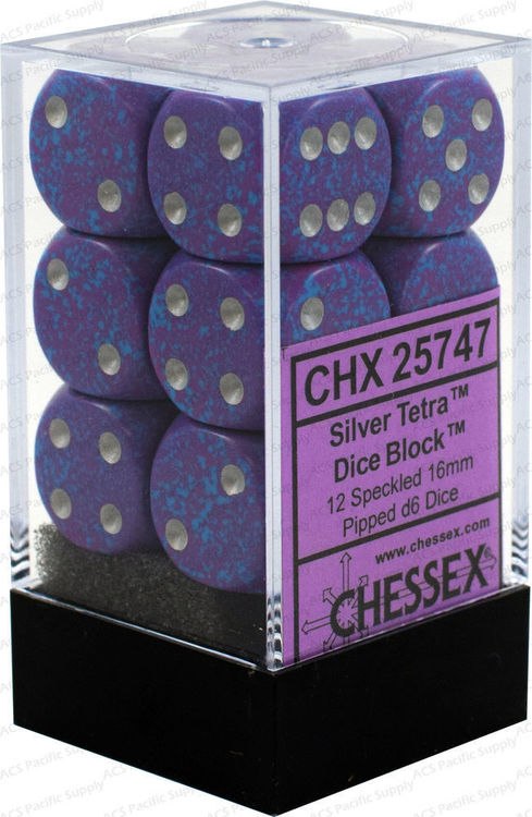 Chessex Dice - Speckled - 16mm D6 Dice Silver Tetra/Silver Pips (12 count)