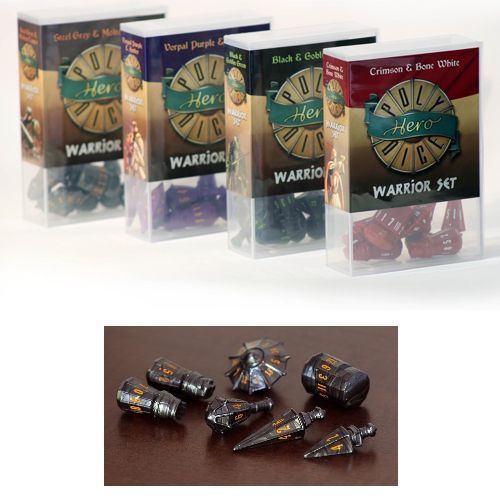 Polyhero Dice - Warrior Set - Steel Gray with Molten Copper Pips (Set of 7)