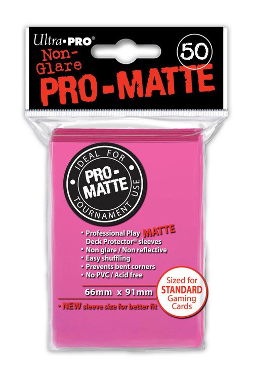 Ultra Pro PRO-MATTE Deck Protector - Standard Size Non-Glare Card Sleeves - 50 Count - BRIGHT PINK