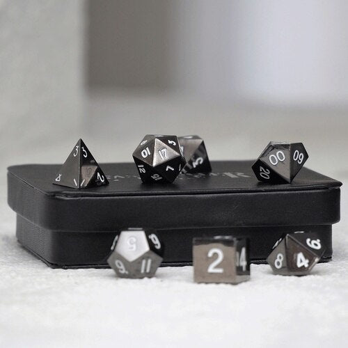 Easy Roller - 16mm Gun Metal RPG Polyhedral Dice (Set of 7) - White Numbering