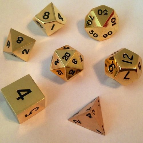Metallic Dice Games - 16mm Polyhedral Dice (Set of 7) - Shiny Gold