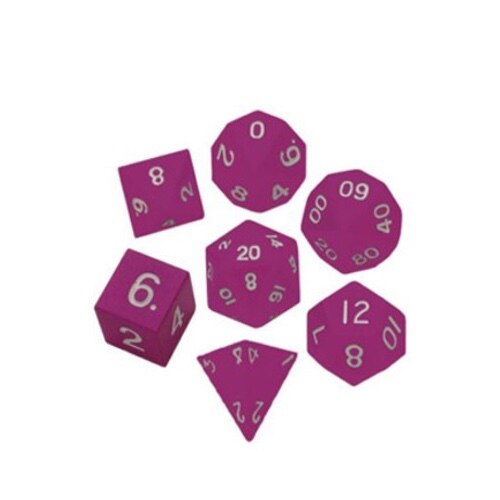 Metallic Dice Games - 16mm Polyhedral Dice  (Set of 7) - Pink Painted Metal