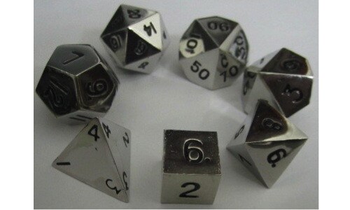 Metallic Dice Games - 16mm Polyhedral Dice  (Set of 7) - Shiny Silver
