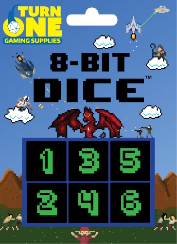 8-Bit Dice - 18mm D6 (Set of 6) - Monochrome Numbered Edition - Turn One Gaming