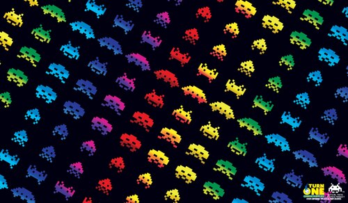 Turn One Gaming - Playmat - Space Invaders Rainbow Edition