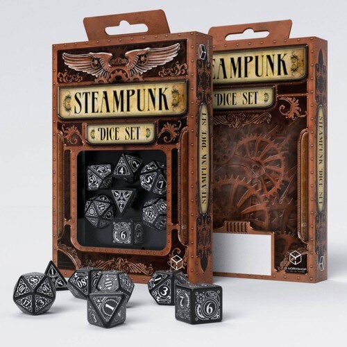 Q-Workshop - Steampunk - Set of 7 Polyhedral Dice - Black/White